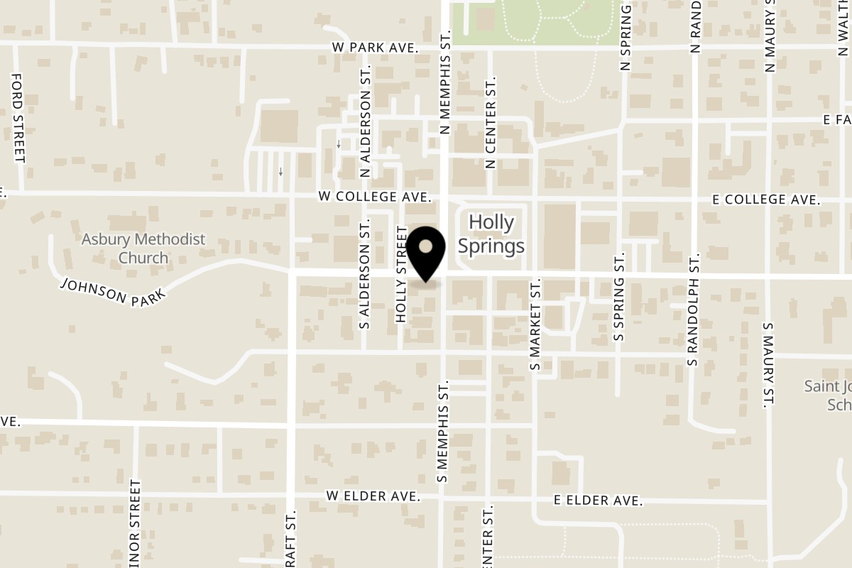 Map showing the location of Casa Fiesta Mexican Grill on 110 S Memphis St in Holly Springs